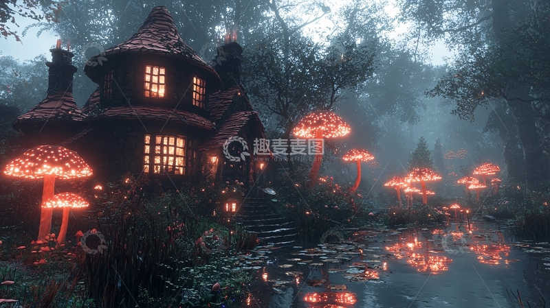 高清大图下载【趣麦麦图】森林中的童话小屋
