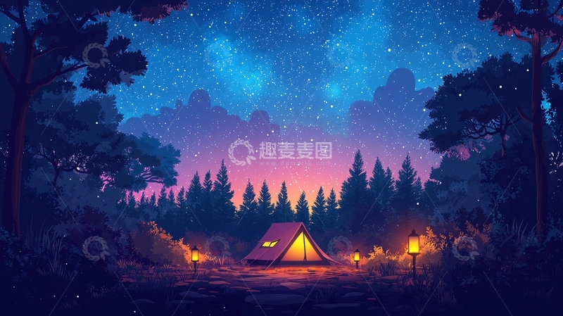 高清大图下载【趣麦麦图】星空下的帐篷营地