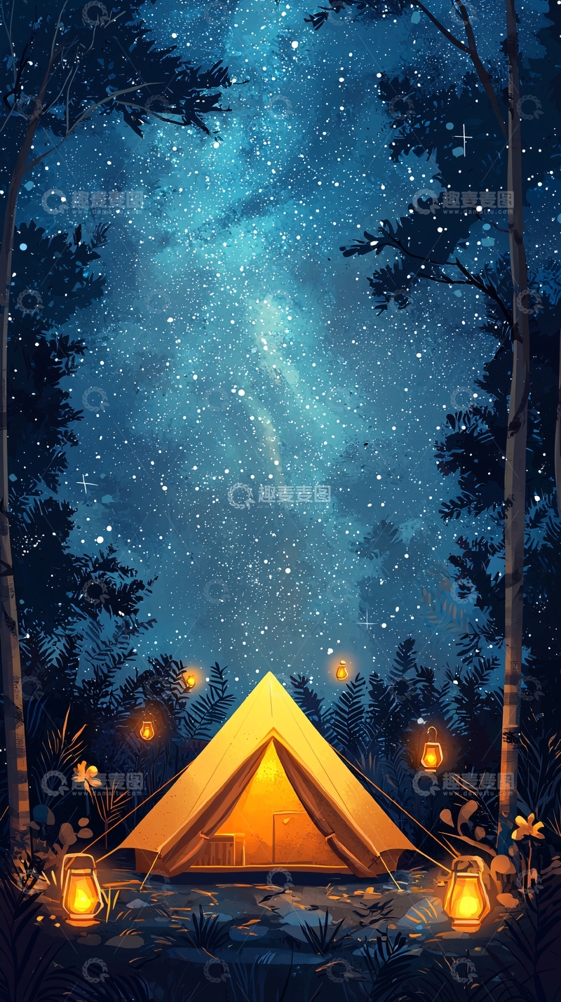 高清大图下载【趣麦麦图】星空下的露营帐篷