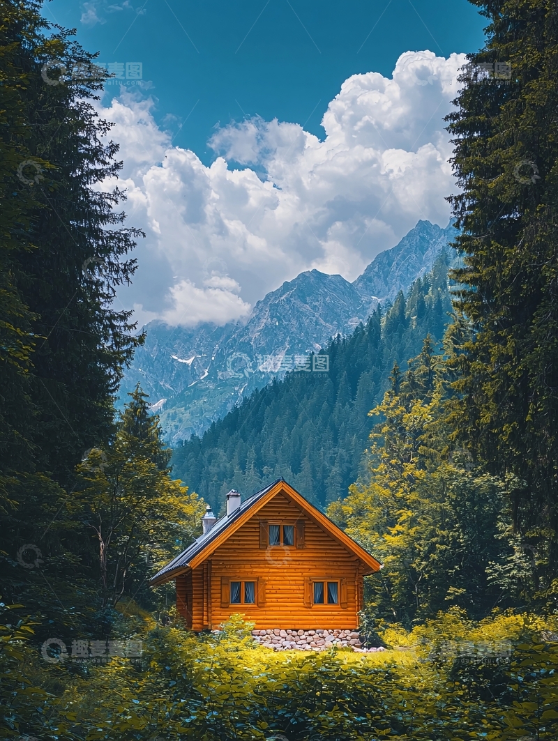 高清大图下载【趣麦麦图】森林中的木屋