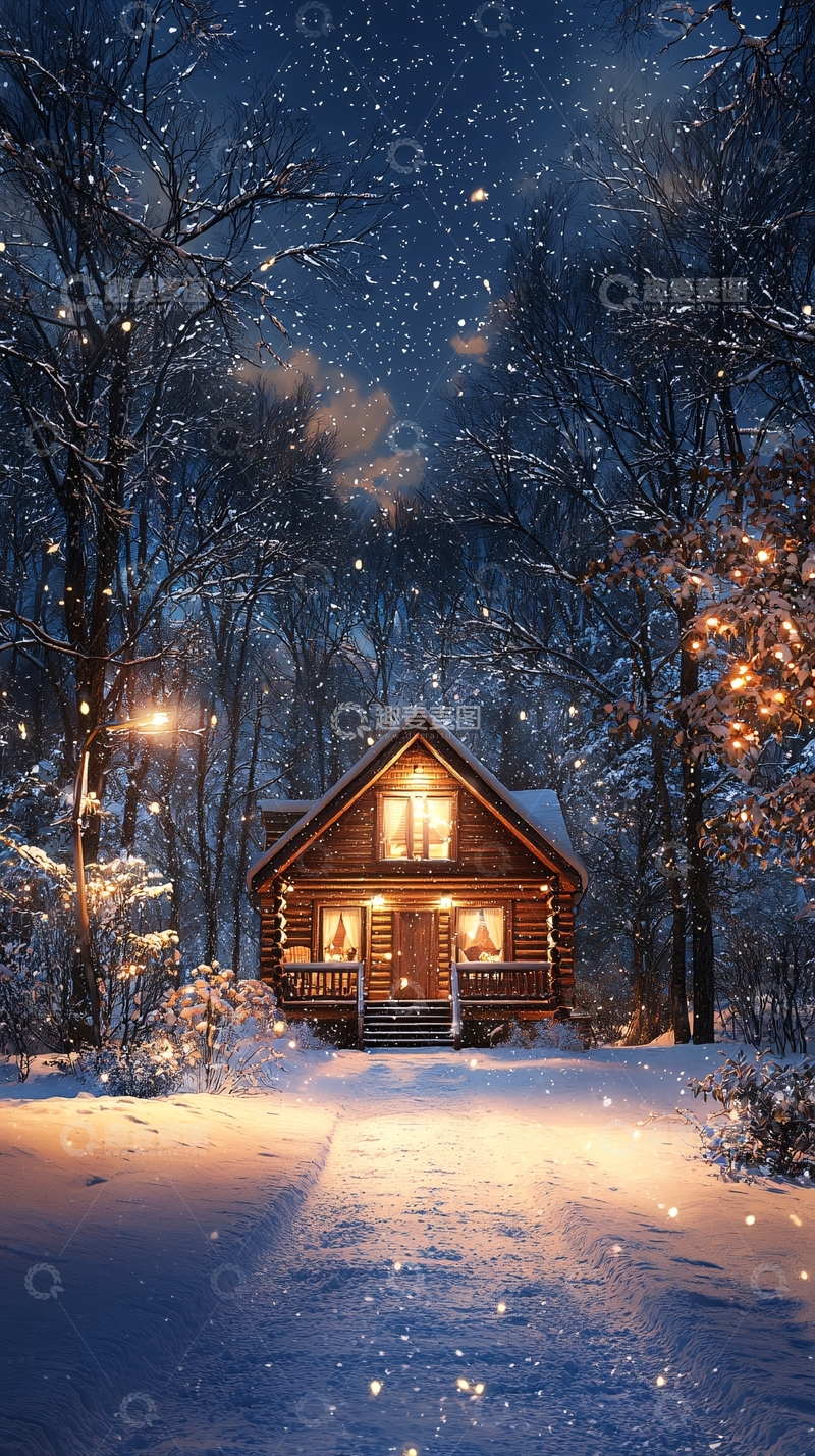 高清大图下载【趣麦麦图】雪夜小屋