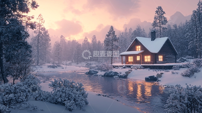 高清大图下载【趣麦麦图】雪景小屋