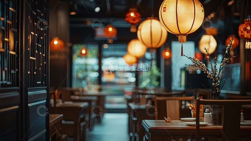 高清大图下载【趣麦麦图】中式餐厅夜景