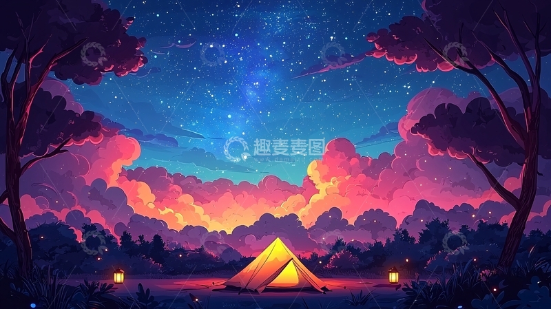 高清大图下载【趣麦麦图】梦幻星空下的露营