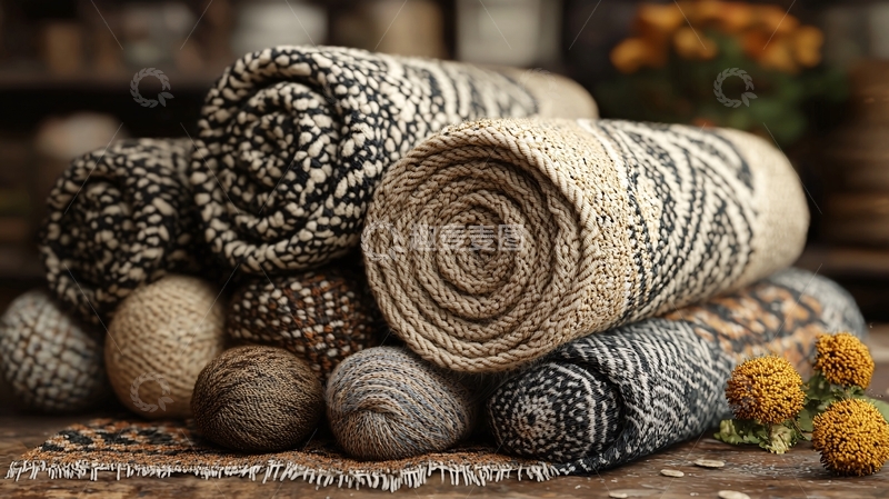 高清大图下载【趣麦麦图】卷起来的地毯堆叠