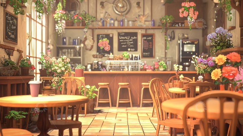高清大图下载【趣麦麦图】充满花朵的温馨咖啡馆