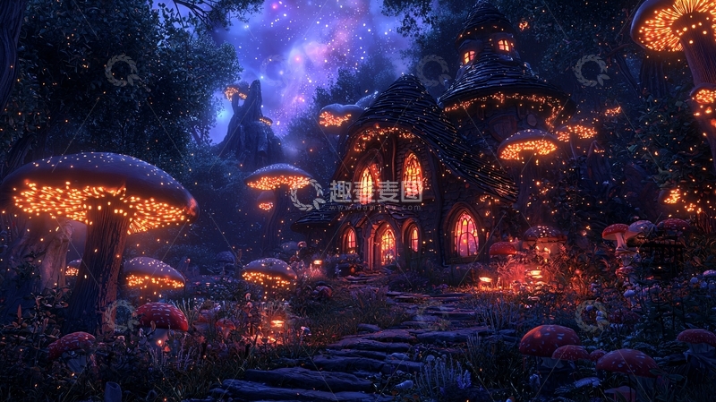 高清大图下载【趣麦麦图】童话般的蘑菇夜景