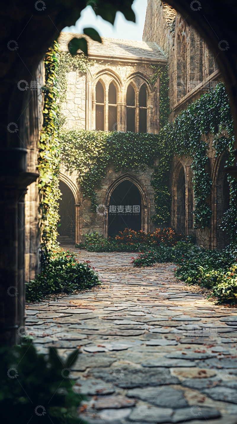 高清大图下载【趣麦麦图】古堡庭院阳光洒下