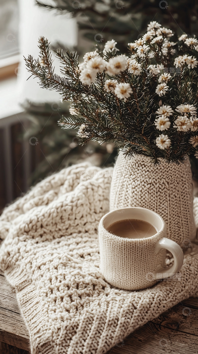 高清大图下载【趣麦麦图】温暖的咖啡与花束