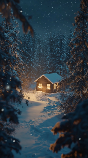 雪夜森林小屋