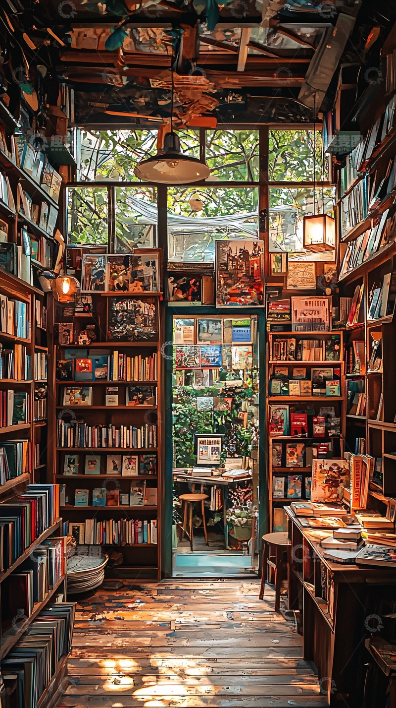 高清大图下载【趣麦麦图】拥挤的复古书店一角