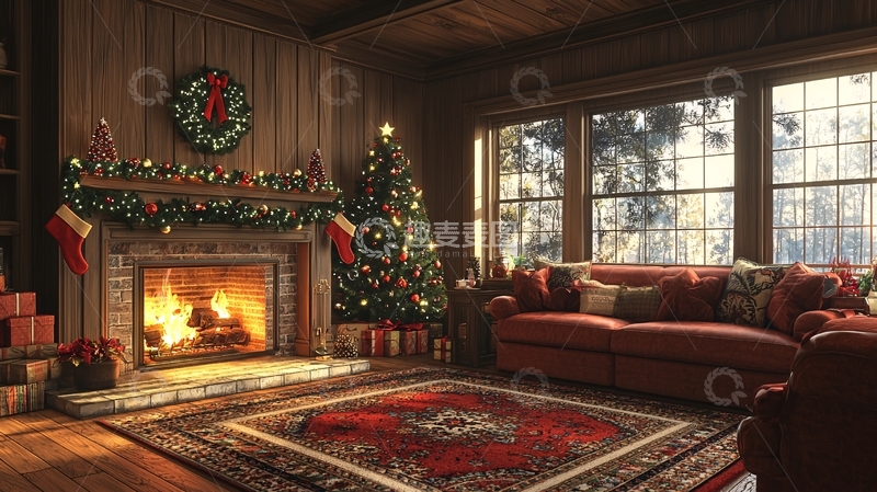 高清大图下载【趣麦麦图】温暖圣诞节的客厅