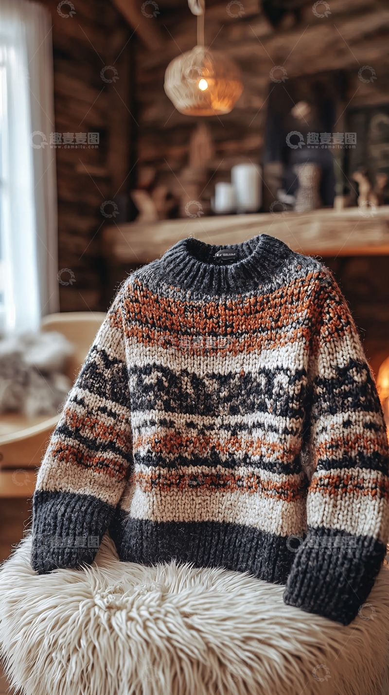 高清大图下载【趣麦麦图】温暖舒适的毛衣置于木屋