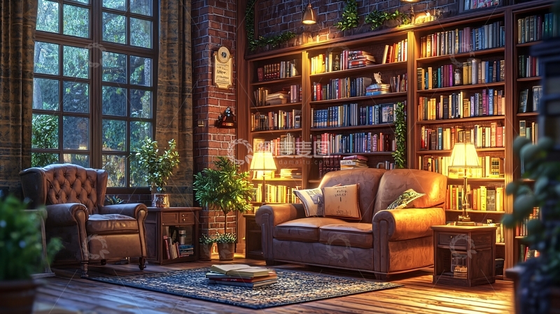 高清大图下载【趣麦麦图】温暖舒适的复古书房