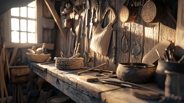 老旧木工房工具陈列