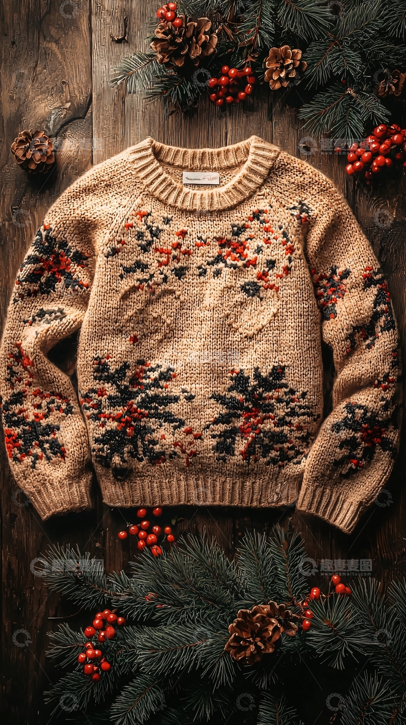 高清大图下载【趣麦麦图】针织毛衣与圣诞装饰