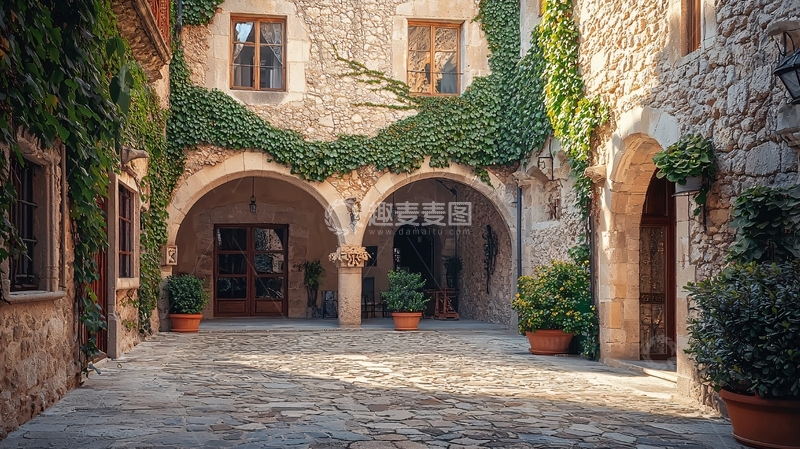 高清大图下载【趣麦麦图】古老石墙庭院