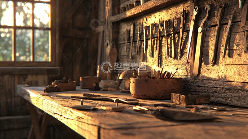 高清大图下载【趣麦麦图】-老旧木工车间工具