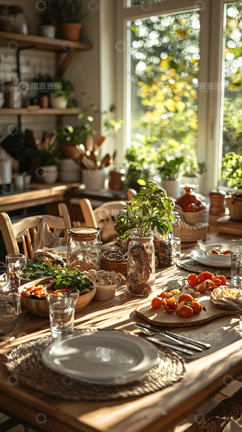 高清大图下载【趣麦麦图】阳光洒落的餐桌