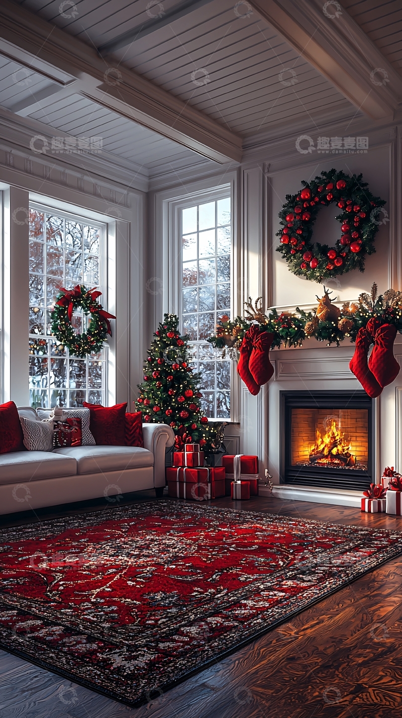 高清大图下载【趣麦麦图】温馨圣诞节客厅装饰