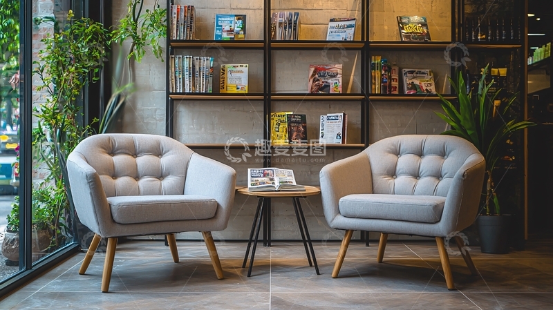 高清大图下载【趣麦麦图】现代简约灰色布艺休闲椅