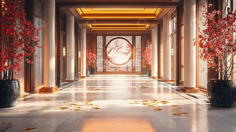 高清大图下载【趣麦麦图】奢华中式风走廊