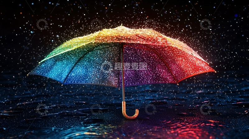 高清大图下载【趣麦麦图】彩色雨伞在雨中闪耀