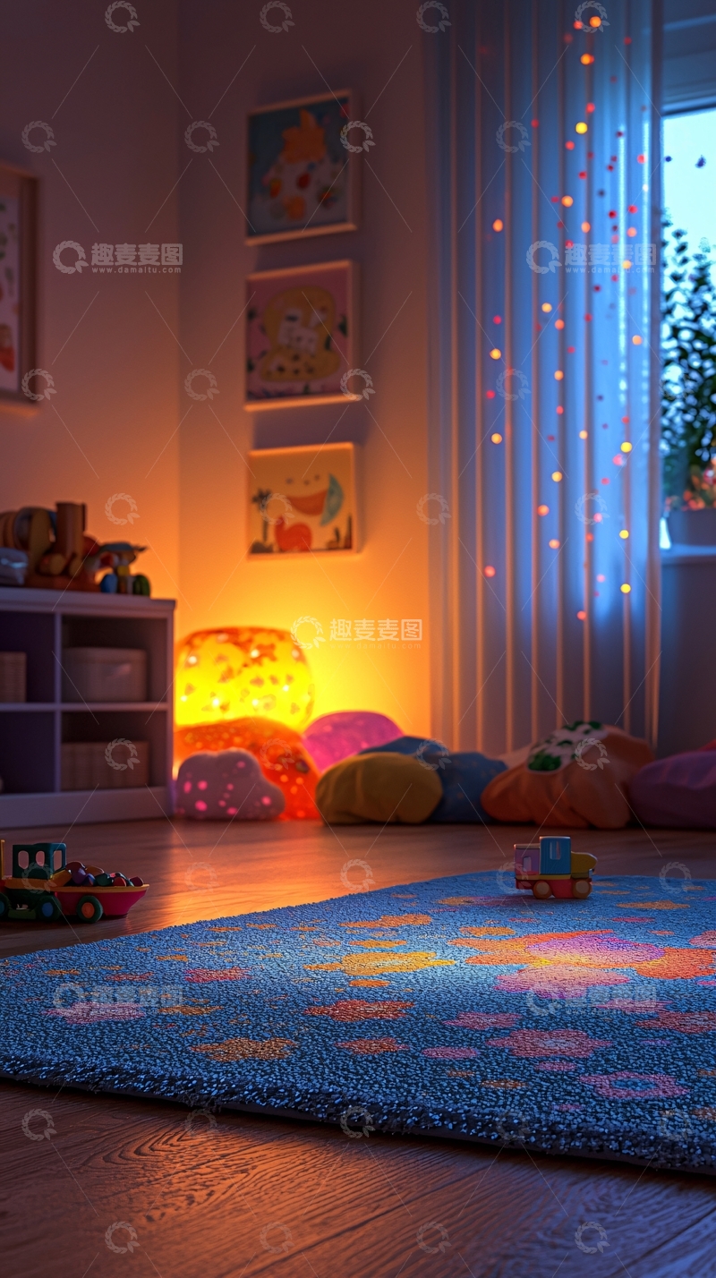高清大图下载【趣麦麦图】儿童房夜景温馨氛围