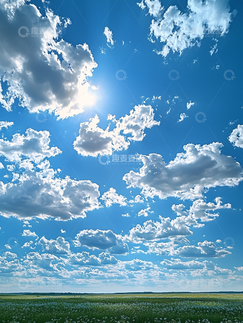 高清大图下载【趣麦麦图】蓝天白云下的绿色田野