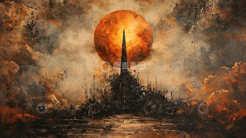 高清大图下载【趣麦麦图】燃烧的天空下黑暗高塔
