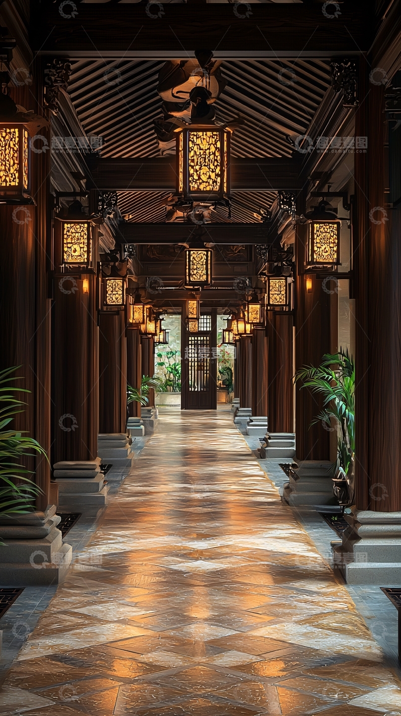 高清大图下载【趣麦麦图】中式风格长廊通道