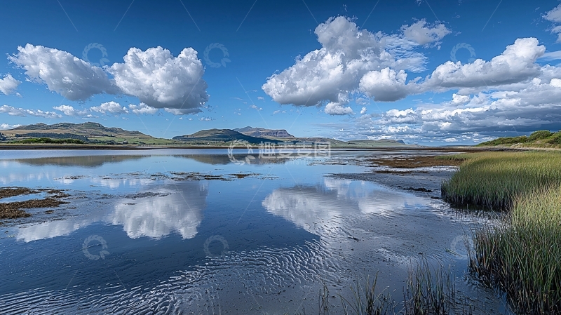 高清大图下载【趣麦麦图】宁静湖面云朵倒影