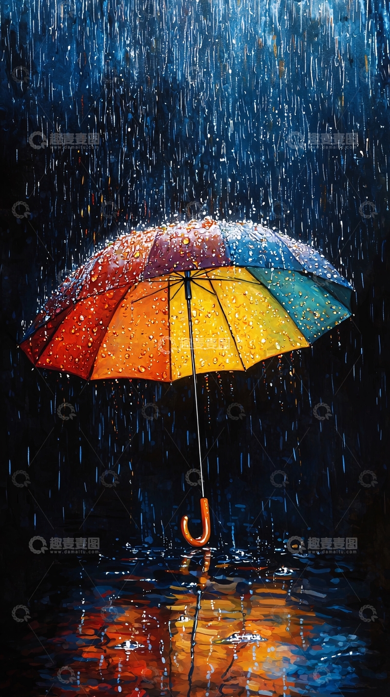 高清大图下载【趣麦麦图】彩色伞在雨中