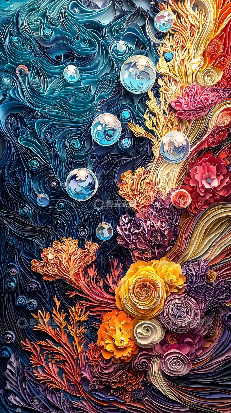 高清大图下载【趣麦麦图】抽象水流与花卉