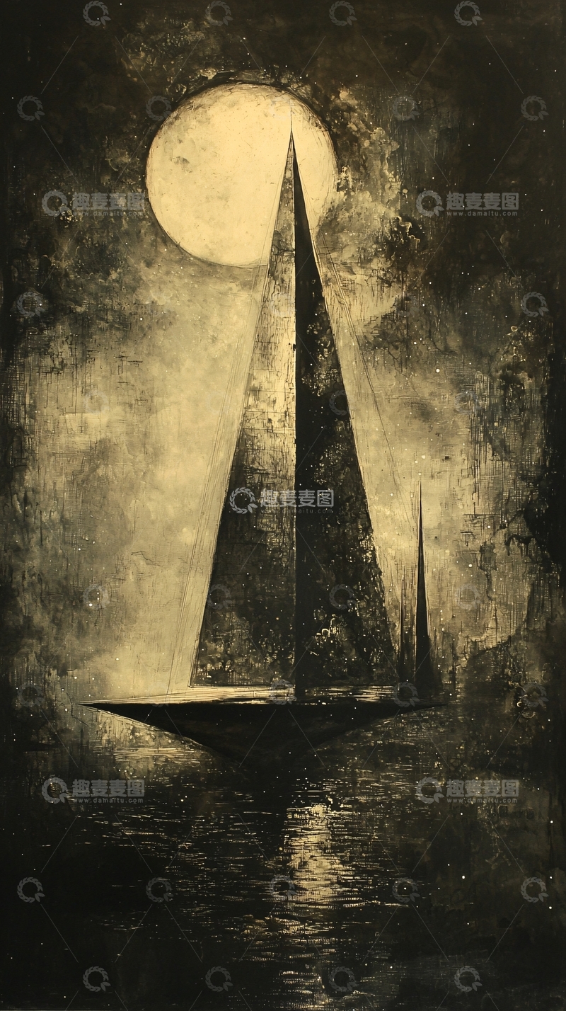 高清大图下载【趣麦麦图】月光下的帆船