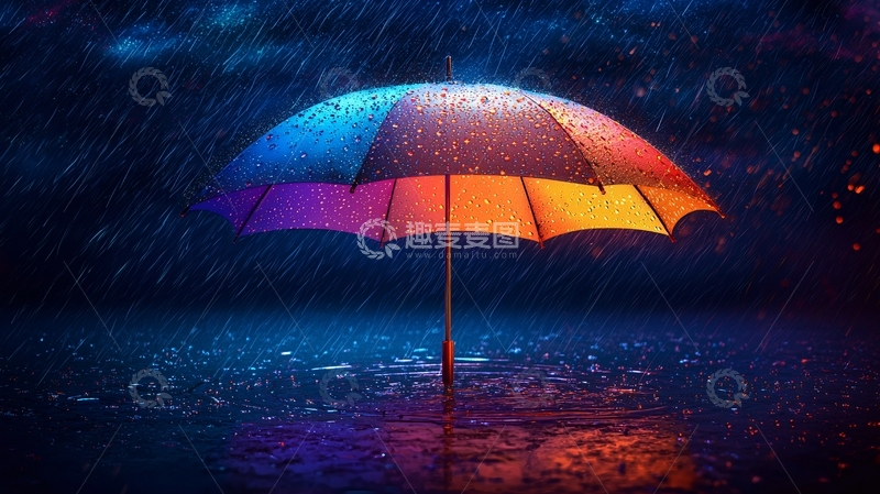 高清大图下载【趣麦麦图】雨中彩色伞的特写