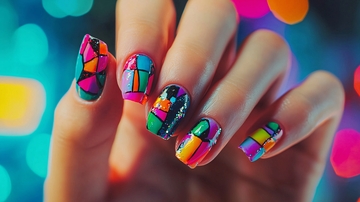 彩色几何图案美甲
