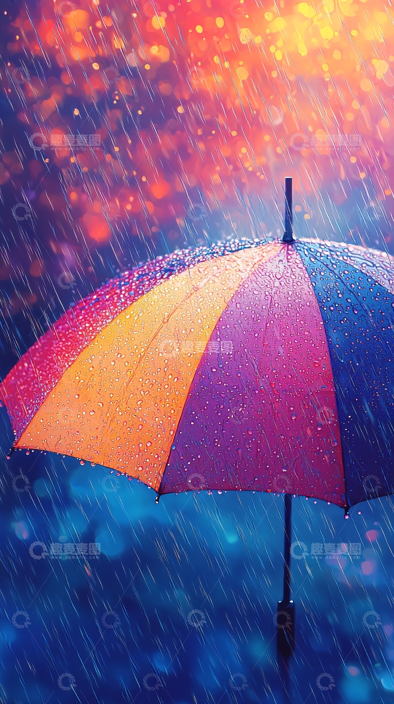 高清大图下载【趣麦麦图】色彩鲜艳雨中伞