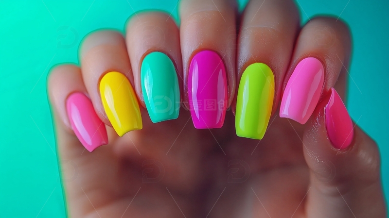高清大图下载【趣麦麦图】彩虹色指甲