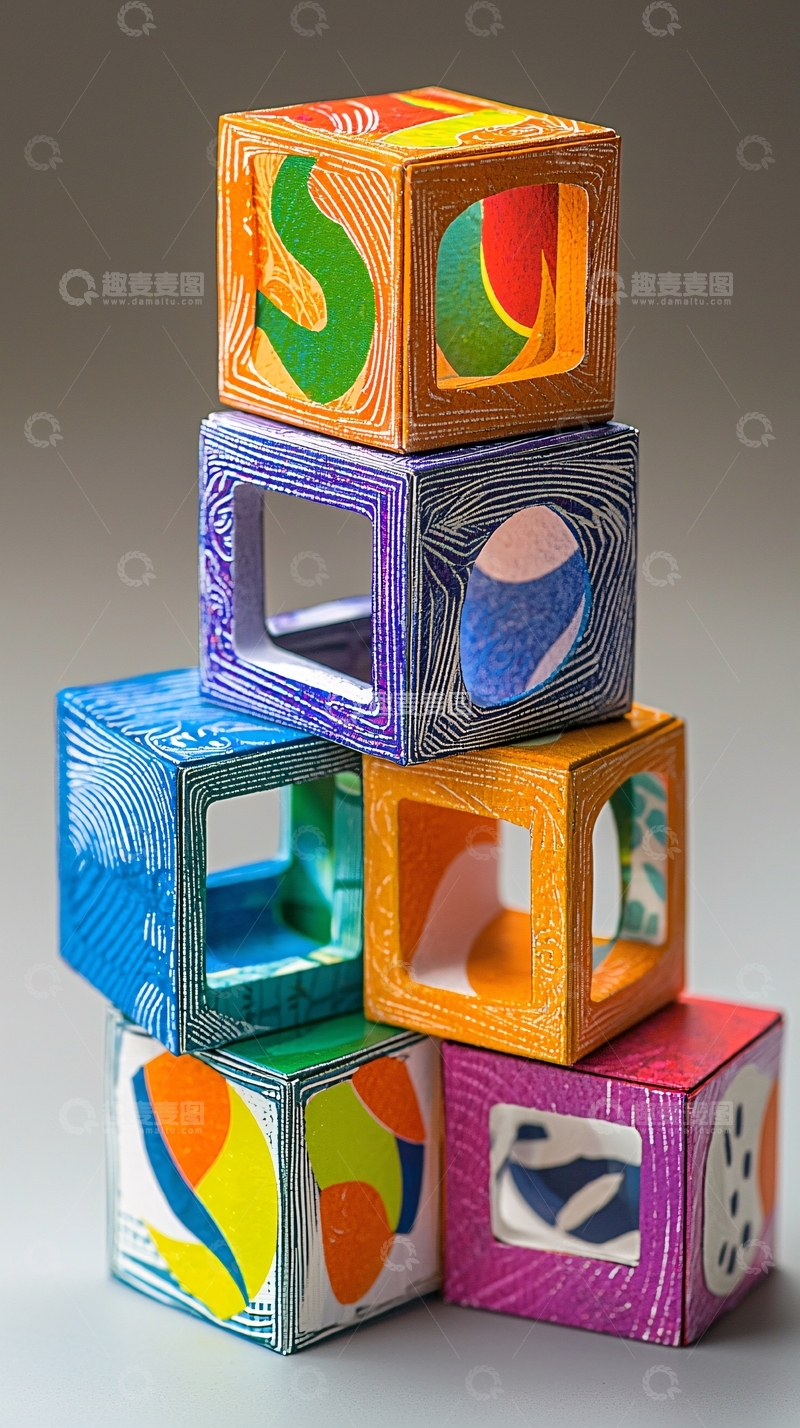 高清大图下载【趣麦麦图】彩色积木堆叠