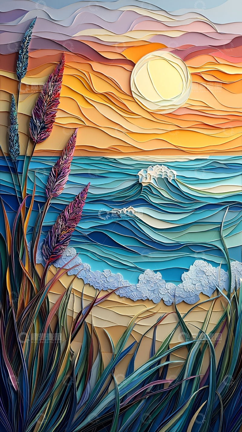 高清大图下载【趣麦麦图】艺术感的海边日落风景