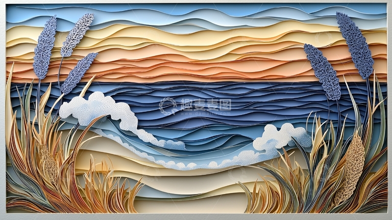 高清大图下载【趣麦麦图】纸艺海景日落图