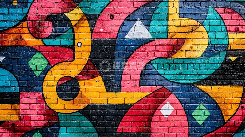 高清大图下载【趣麦麦图】彩色砖墙上的抽象图案