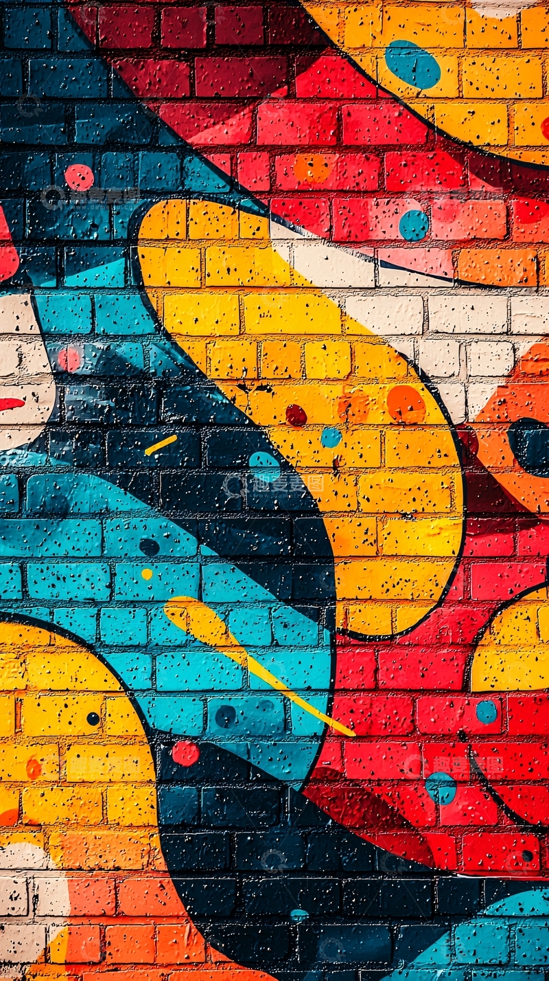 高清大图下载【趣麦麦图】彩色砖墙上的涂鸦艺术