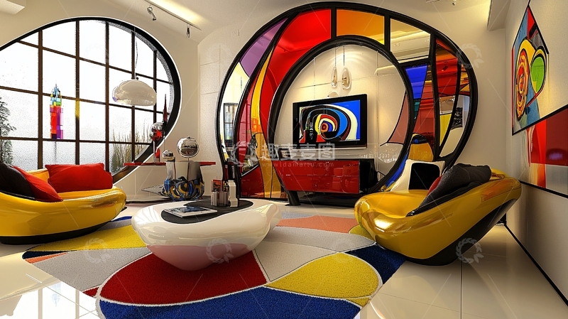 高清大图下载【趣麦麦图】现代风格彩色客厅