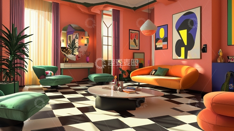 高清大图下载【趣麦麦图】复古现代客厅