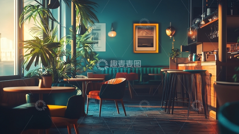 高清大图下载【趣麦麦图】复古绿植咖啡馆内景