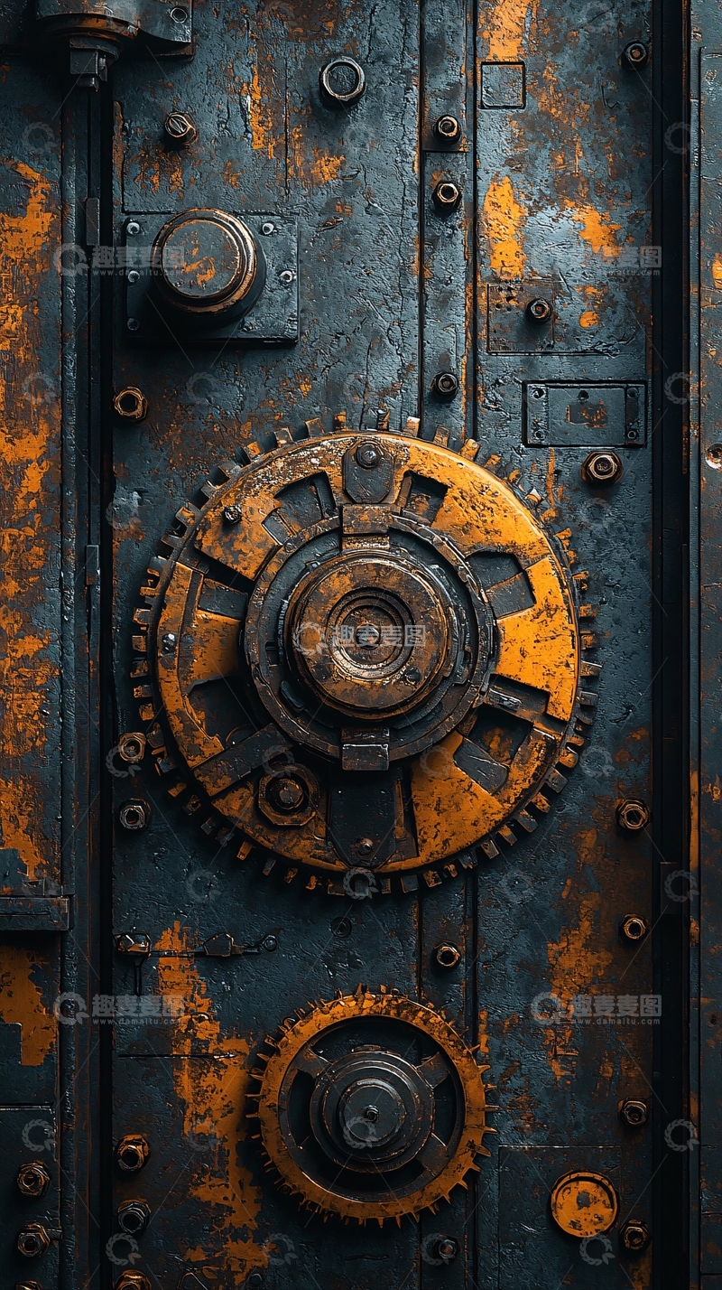 高清大图下载【趣麦麦图】锈迹斑斑的工业齿轮特写