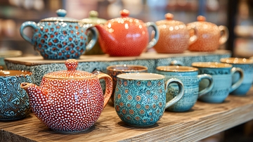 彩色陶瓷茶壶茶杯