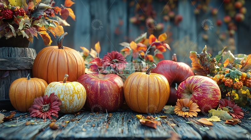 高清大图下载【趣麦麦图】秋日南瓜丰收的静物